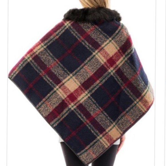 Elegant Preppy Tartan Plaid Faux Fur- jacket - Picture 2 of 4